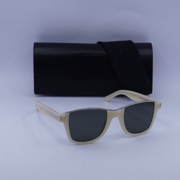 Saint Laurent SL 51 CUT 004 Square Sunglasses - Beige/Silver/Grey - Picture 1 of 10